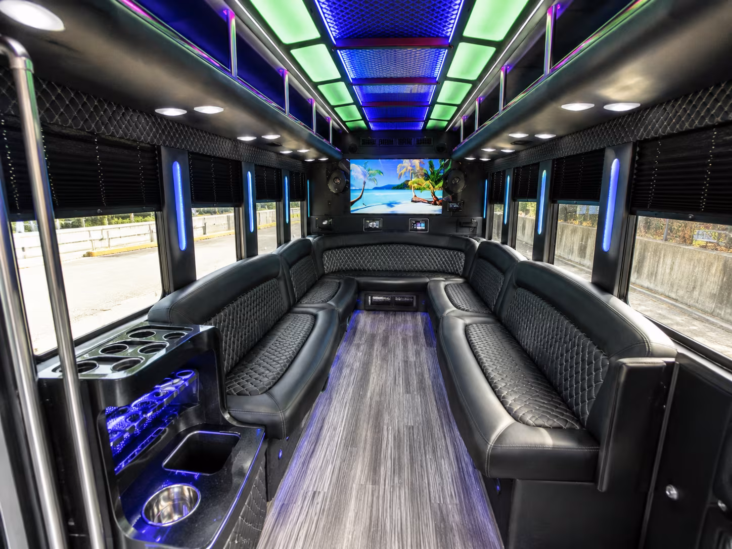 santee 18 passenger party bus inside