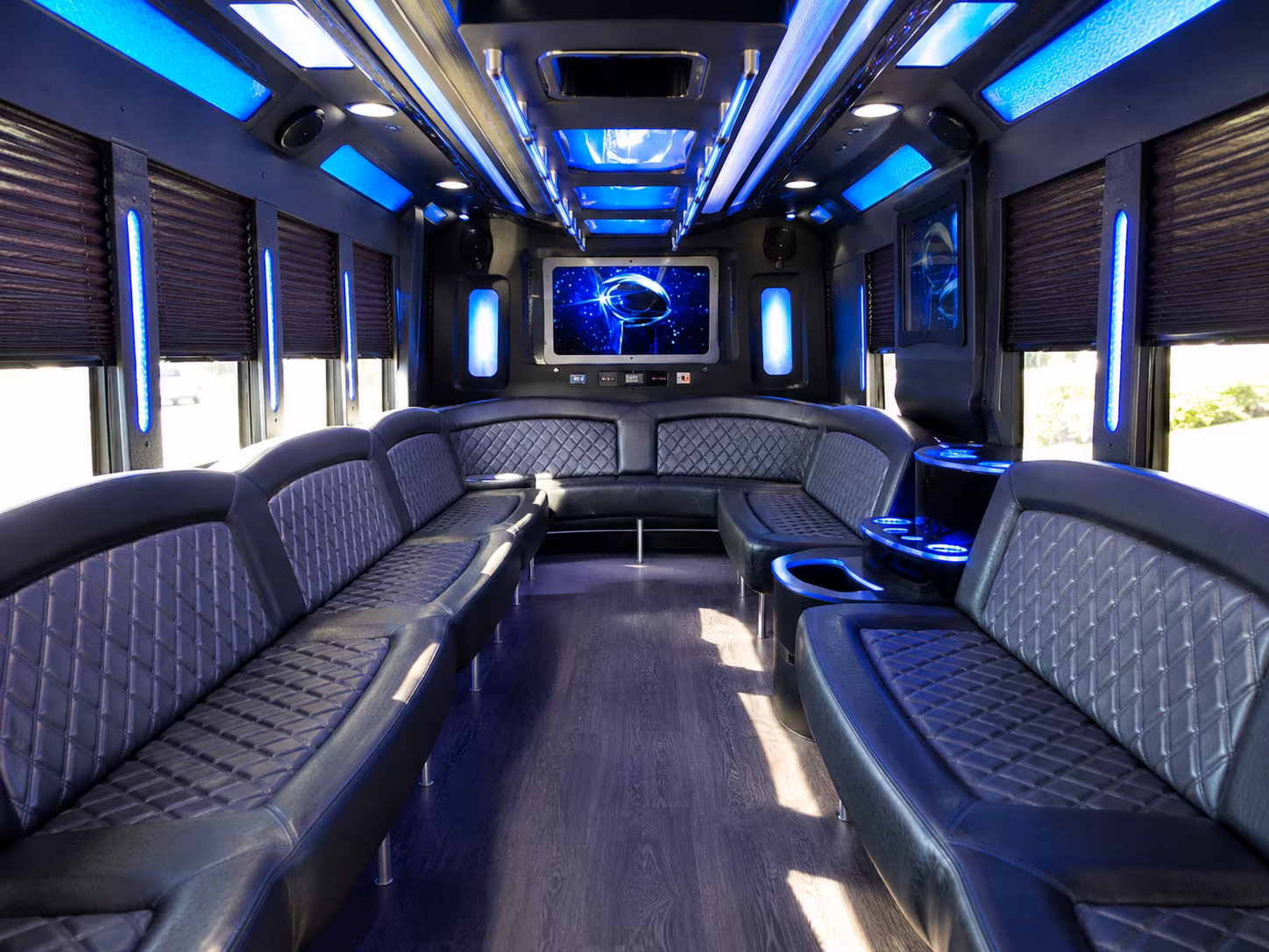 santee 28 passenger party bus inside