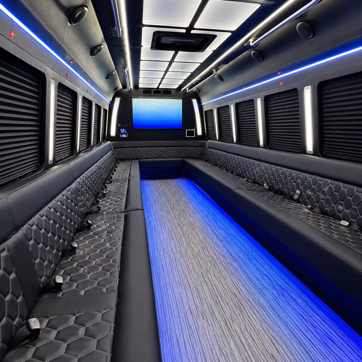 santee 50 passenger party bus inside